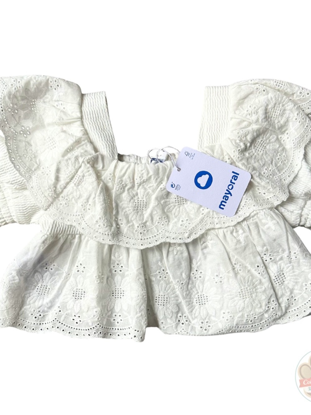 Mayoral - Kids White Eyelet Ruffle Blouse